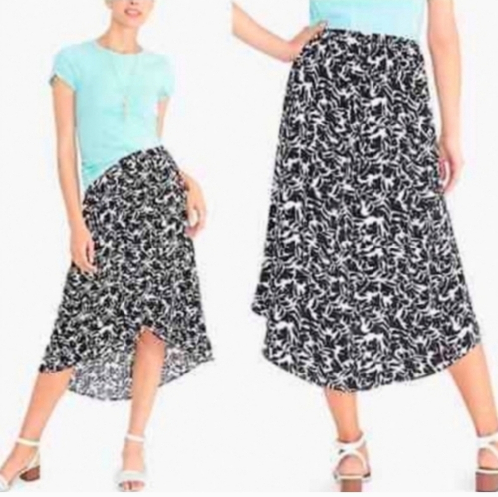J.crew Black & White floral high low faux wrap  midi skirt